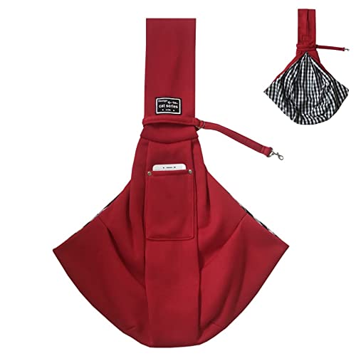 Tragetuch Hund,Hundetragetasche Katze Transporter Tragetasche Katze Rucksack Träger Kleine Haustier Rucksack Einstellbar Pet Sling Rabbit Carrier Kittenträger (Color : Red) von CEFPOD