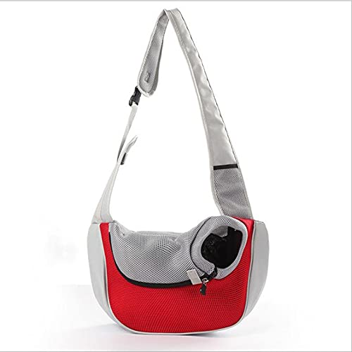 Tragetuch Hund,Hundetragetasche Mesh Haustier Hundeträger Outdoor Reise Handtasche Beutel Atmungsaktive Oxford Single Umhängetasche Sling Comfort Travel Umhängetasche (Color : 2 red, Size : L) von CEFPOD