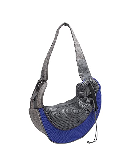 Tragetuch Hund,Hundetragetasche Outdoor Reise Haustier Puppy Carrier Handtasche Tasche Mesh Oxford Einzelner Umhängetasche Sling Mesh Comfort Reisen Umhängetasche (Color : 1 Blue, Size : S) von CEFPOD