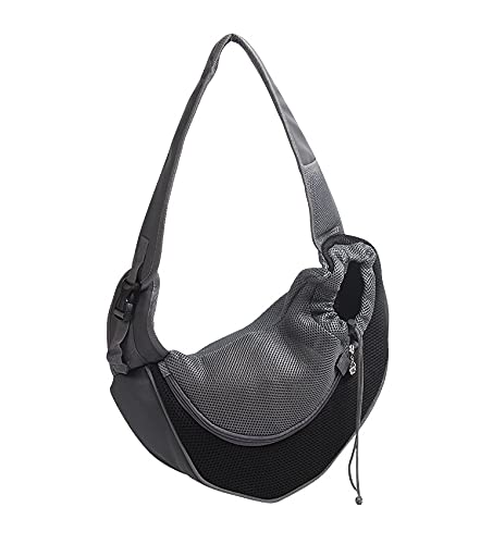 Tragetuch Hund,Hundetragetasche Outdoor Reise Haustier Puppy Carrier Handtasche Tasche Mesh Oxford Einzelner Umhängetasche Sling Mesh Comfort Reisen Umhängetasche (Color : Black, Size : S) von CEFPOD