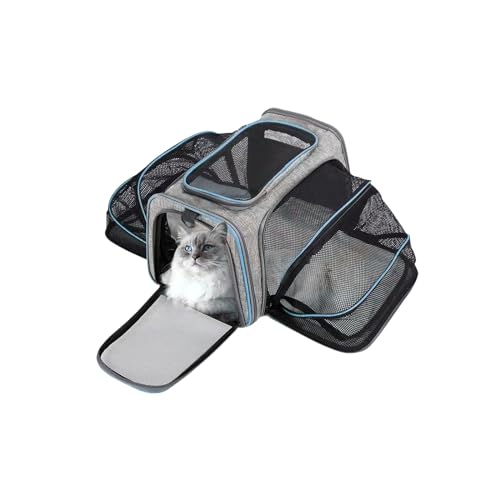 Rucksack Katzen & Hunde,CEIEVER Erweiterbare Katzentasche 45X30X30CM Transportbox Katze & Hund Faltbarer Haustiertrage-Rucksack Haustiertrage mit belüftetem Design für Katzen und Hunde (grau+blau) von CEIEVER