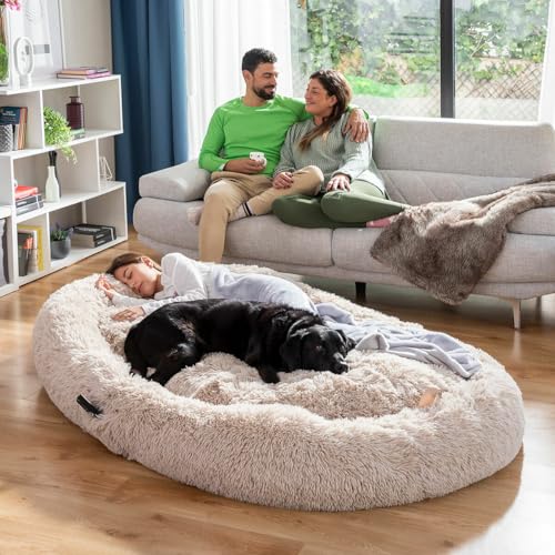 Hundesofa, Hundebett für Menschen, warm und bequem – Haustierbett für Menschen, extra weich, rutschfest, abnehmbarer Bezug, 2 Griffe, riesiges Hundebett für Mensch und Tier, Beige Hundesofa, Hundebett für Menschen, warm und bequem – Haustierbett für Menschen, extra weich, rutschfest, abnehmbarer Bezug, 2 Griffe, riesiges Hundebett für Mensch und Tier, Beige von CELLUSTOP