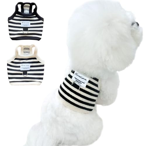 CELONROMF 2er-Pack kleine Hunde-Shirts, Baumwolle, gestreift, ärmellos, mit Leinenring, atmungsaktive Sommerkleidung für Welpen und Katzen, passend für Chihuahua, Teetassenpudel (Schwarz Aprikose, XL) von CELONROMF