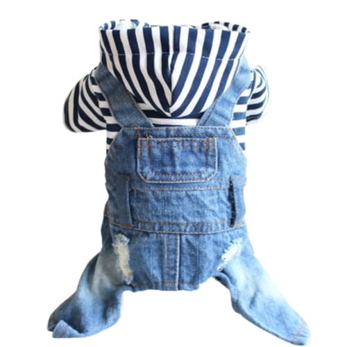 CELONROMF Denim-Kleidung für kleine und mittelgroße Hunde, Jungen, Mädchen, kariert, Haustier-Jeans, Overall, coole blaue Katzen-Hoodies, Vintage-Welpenjacke, Overall, Chihuahua, mit Kapuze von CELONROMF