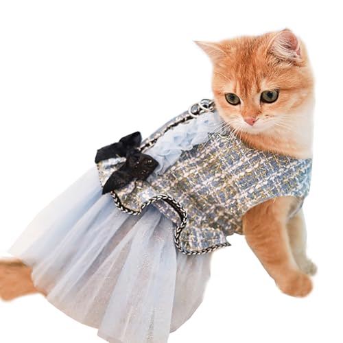 CELONROMF Elegante Welpenbekleidung für kleine Hunde mit Leine, Ring und Schleife, Katzengeschirr, Tüllkleider, niedliche Hundebekleidung, Urlaub, Haustierkleidung für Chihuahua, Yorkshire (Blau von CELONROMF