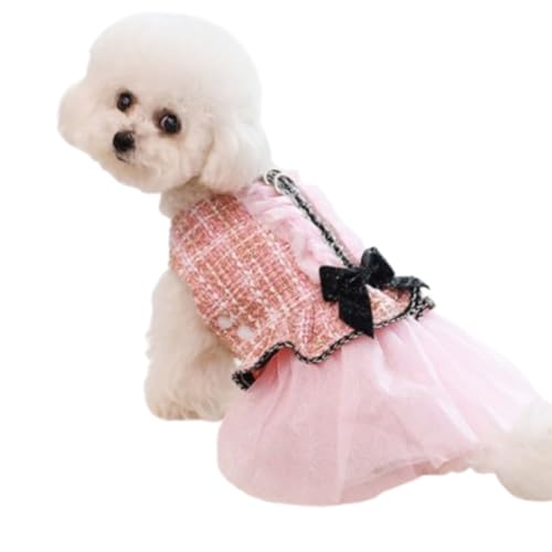 CELONROMF Elegante Welpenbekleidung für kleine Hunde mit Leine, Ring und Schleife, Katzengeschirr, Tüllkleider, niedliche Hundebekleidung, Urlaub, Haustierkleidung für Chihuahua, Yorkshire (Rosa von CELONROMF