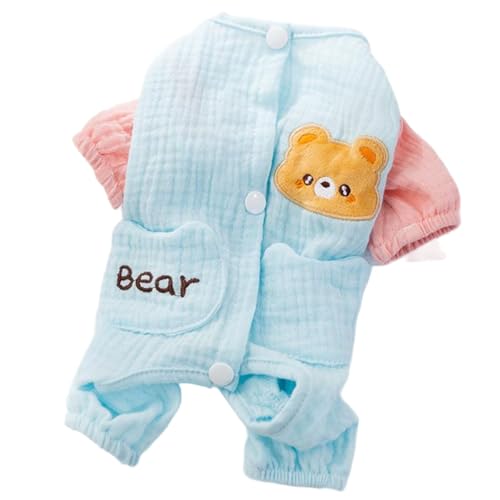 CELONROMF Gemütliches Welpen-Pyjama-Set, 4-Bein-Sommer-Outfit mit Bauchwärmer für AC-Räume, kleine/mittelgroße Hunde und Katzen, leichtes 2-lagiges Design, Blau, Größe M von CELONROMF