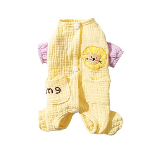 CELONROMF Gemütliches Welpen-Pyjama-Set, 4-Bein-Sommer-Outfit mit Bauchwärmer für AC-Räume, kleine/mittelgroße Hunde und Katzen, leichtes 2-lagiges Design, Gelb, Größe S von CELONROMF