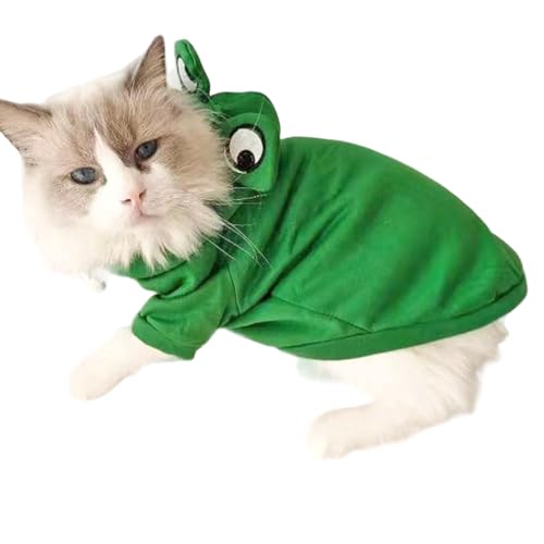 CELONROMF Haustierkostüm-Kollektion, Dinosaurier-Tiger-Bienenmuster, Kapuzenoutfits, warme Winterkleidung, Polyester, kleine Hunde und Katzen, Halloween, Weihnachten, Cosplay (Medium, Frosch) von CELONROMF