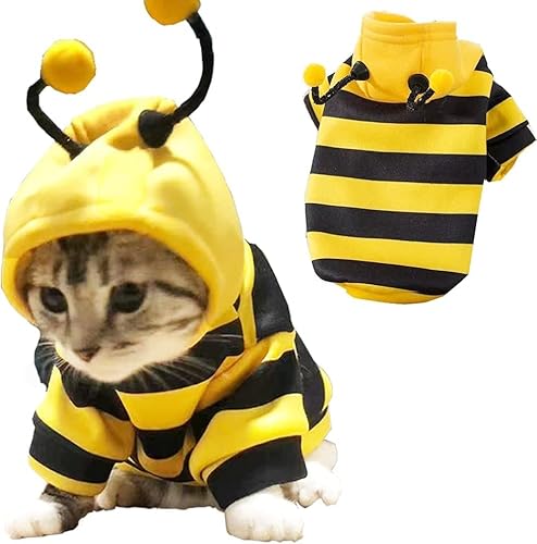 CELONROMF Haustierkostüm-Kollektion, Dinosaurier-Tiger-Bienenmuster, Kapuzenoutfits, warme Winterkleidung, Polyester, kleine Hunde und Katzen, Halloween, Weihnachten, Cosplay (XL, Biene) von CELONROMF