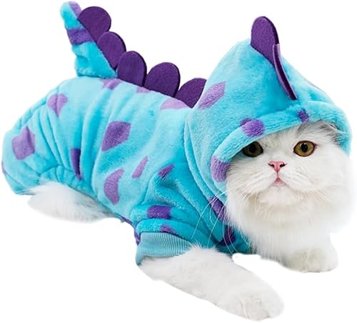 CELONROMF Haustierkostüm-Kollektion, Dinosaurier-Tiger-Bienenmuster, Kapuzenoutfits, warme Winterkleidung, Polyester, kleine Hunde und Katzen, Halloween, Weihnachten, Cosplay (klein, Dinosaurier) von CELONROMF