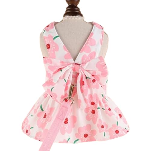 CELONROMF Hundekleid mit Blumenmuster und Fliege und D-Ring, atmungsaktives Welpentrage-Set für kleine Hunde und Katzen (Größe XS-S), Chihuahua-Yorkie-Outfit (Rosa, XL) von CELONROMF