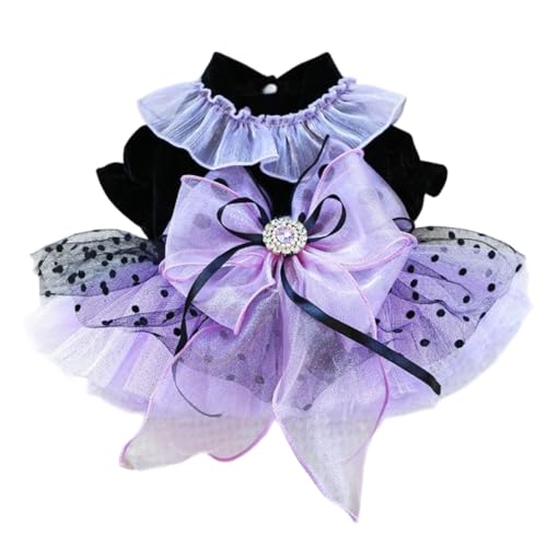 CELONROMF Lila Kleid für kleine Hunde mit Ärmeln, Schleife, Mädchen, Welpenkleidung, Spitzenkleid, Tutu, Katze, Prinzessinnenkleid, Haustier-Party-Outfit für Hochzeit, Geburtstag, Valentinstag von CELONROMF