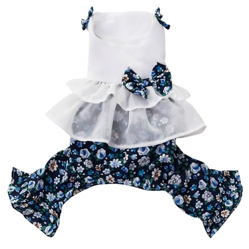 CELONROMF Schleife – Verziertes Sommer-Hundekleid, atmungsaktive Baumwolle, Einteiler für kleine Welpen, leichte Haustierkleidung, ideal für Frühling, Urlaub und den täglichen Gebrauch, Weiß, Größe XL von CELONROMF