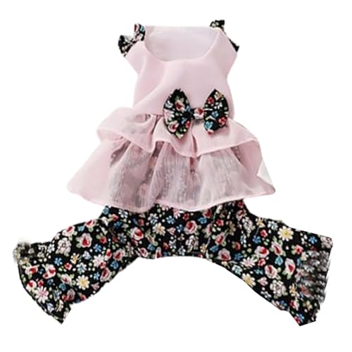 CELONROMF Sommer-Hundekleid mit Schleife, atmungsaktiv, für kleine Welpen, Frühlings-Haustier-Pyjama, leichter Schlafanzug, Einteiler, Jumpsuit, Urlaub, Katzen-Outfit, niedliche Hundekleidung (Rosa von CELONROMF