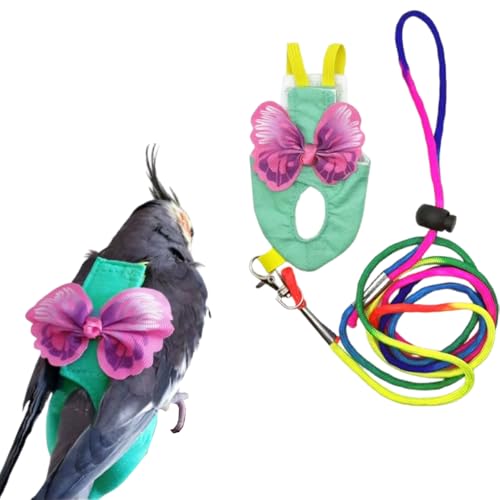 CELONROMF Vogel-Windelgeschirr und Leine, Set für Papageien, Fluganzug mit 160 cm fliegendem Seil, Lovebird-Kleidung mit Schleife, Knoten, kleines Haustier-Outfit für Sittiche, Nymphensittiche von CELONROMF