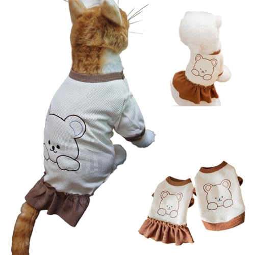 Haustierkleidung mit Bärenmuster für Katzen und kleine Hunde – passende Urlaubs-Outfits, Geburtstags-Fotoshooting-Kleider, verschiedene Haustier-Familien-Sets (Größe M, Kleid) von CELONROMF