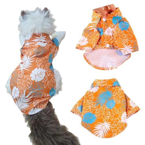 Hawaiianische Hunde- und Katzenhemden für den Sommer, LSF 50+, Sonnenschutz, kühles Strand-Shirt, atmungsaktives Polyester mit Blumen- und Palmenaufdruck, einfacher Schnappverschluss, leichte von CELONROMF