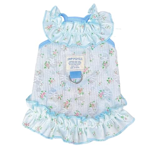 Hundekleid / Katzenkleid – Sommer, leicht, ärmellos, Blumenmuster, gerüschtes Polyester-Kleid mit D-Ring für kleine, mittelgroße und große Hunde und Katzen, atmungsaktiv für Spaziergänge und Fotos von CELONROMF