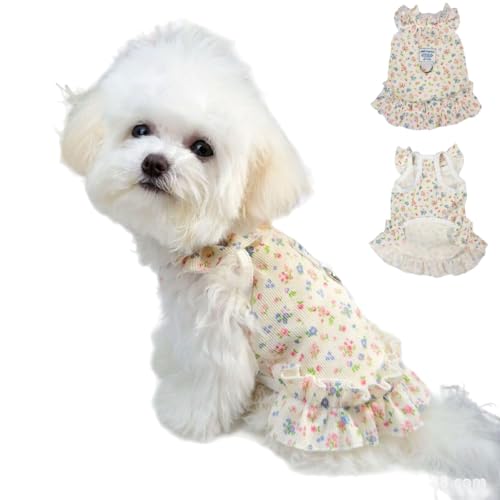 Hundekleid / Katzenkleid – Sommer, leicht, ärmellos, Blumenmuster, gerüschtes Polyester-Kleid mit D-Ring für kleine, mittelgroße und große Hunde und Katzen, atmungsaktiv für Spaziergänge und Fotos von CELONROMF