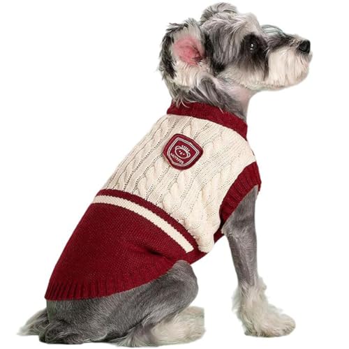 Kuscheliger Polyester-Strickpullover für Welpen und Katzen, 2 Beine, Block-Design, ideal für Chihuahua, Bulldogge und mehr, warme Freizeitkleidung für Frühling, Herbst und Winter, Rot und Weiß, Größe von CELONROMF