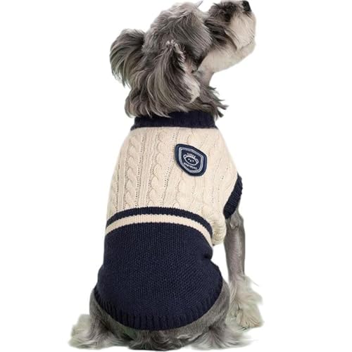 Kuscheliger Polyester-Strickpullover für Welpen und Katzen, 2 Beine, Block-Design, ideal für Chihuahua, Bulldogge und mehr, warme Freizeitkleidung für Frühling, Herbst und Winter (Blau und Weiß, Größe von CELONROMF