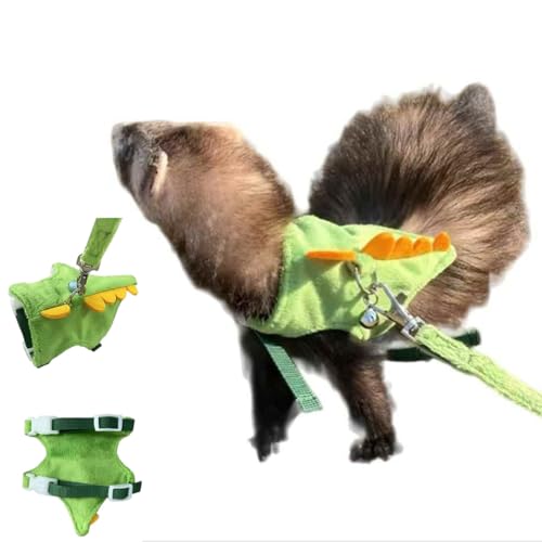 Transportbox und Blätter-Set, Kleintierweste, Tragetasche mit Sicherheitsglocke, Dinosaurier-Form, Gehanzug für Kaninchen, Meerschweinchen, Teetassen, Chihuahuas und andere kleine Haustiere (Grün) von CELONROMF