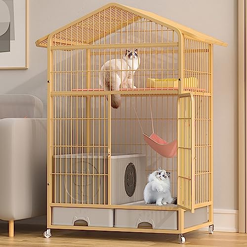 CENAP Großer Katzenkäfig, für den Innenbereich, Katzenkäfig auf Rollen, freistehende Katzentoilette, 2 Schubladen unten, Stauraum Oben, großer Auslaufplatz, ideal für 1–23 kleine Katzen (Farbe: Ge CENAP Großer Katzenkäfig, für den Innenbereich, Katzenkäfig auf Rollen, freistehende Katzentoilette, 2 Schubladen unten, Stauraum Oben, großer Auslaufplatz, ideal für 1–23 kleine Katzen (Farbe: Ge von CENAP