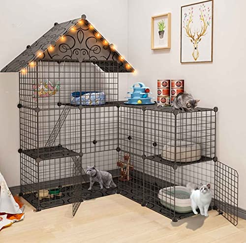 Katzenkäfige für den Innenbereich, groß, mit Dach, großer Raum für Katzen, abnehmbares Katzenhaus, schwarz – 111 x 39 x 110/111 x 75 x 146/111 x 111 x 146 (Farbe: B, Größe: 111 x 111 x 146 von CENAP