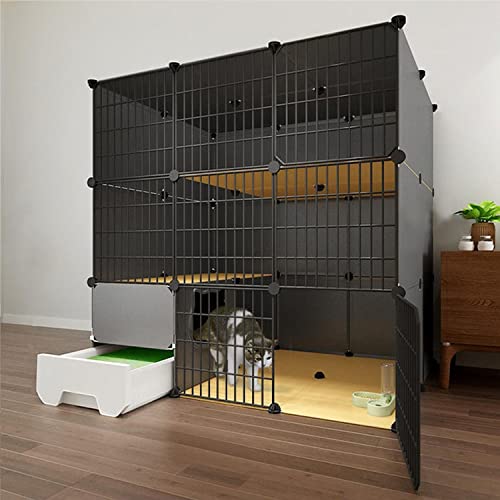 Katzenkäfige für den Innenbereich, groß, mit Katzentoilette, DIY-Katzenlaufstall in Schwarz, Katzengehege für den Innenbereich, Laufstall für Haustiere, mit Katzenstreuschaufel + Leiter + Ka Katzenkäfige für den Innenbereich, groß, mit Katzentoilette, DIY-Katzenlaufstall in Schwarz, Katzengehege für den Innenbereich, Laufstall für Haustiere, mit Katzenstreuschaufel + Leiter + Ka von CENAP