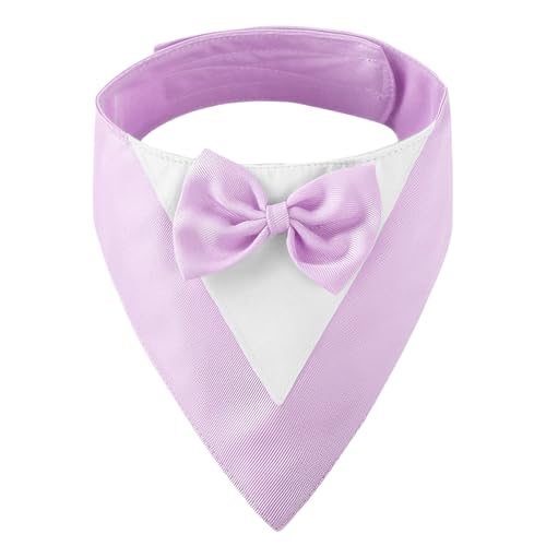 CENCERY Hunde-Smoking mit Fliege, Hochzeitshalsband für kleine Hunde, Hundekostüm für Hochzeiten, Verlobungen und Geburtstage (Halsumfang: 20–30 cm, Lila) von CENCERY