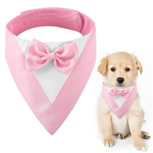 CENCERY Hunde-Smoking mit Fliege, Hochzeitshalsband für mittelgroße Hunde, Hundekostüm für Hochzeiten, Verlobungen und Geburtstage (Halsumfang: 35–45 cm, Rosa) von CENCERY