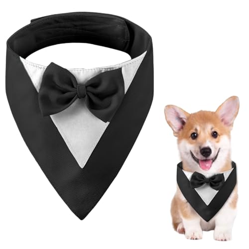 CENCERY Hundesmoking, Hundehochzeit Bandana Kragen mit Fliege Kleine Hunde Hundesmoking Hundekostüme für kleine Hunde Hundeanzug Kostüm für Hunde Hochzeit, und Geburtstag (Hals:20-30cm/Schwarz) von CENCERY