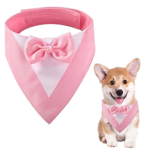 Hundesmoking, Hundehochzeit Bandana Kragen mit Fliege Hundekostüme kleine Hunde Hundesmoking für kleine Hunde Hundeanzug Kostüm für Hunde Hochzeit, Verlobung, und Geburtstag (Hals:20-30cm/Pink) von CENCERY