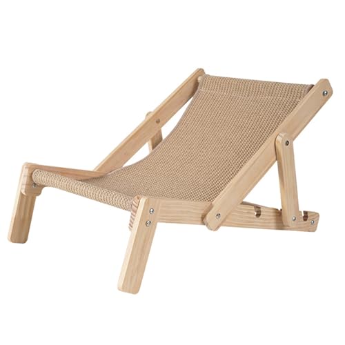 Erhöhter Katzenstuhl, Katzenhängematte, Kratzstuhl, Sisal-Katzenbett aus Naturholz mit abnehmbarer Sisalauflage, Mini-Strandstuhl, Katzenhängematte, verstellbarer erhöhter Katzenstuhl für Hauskatzen z von CENMOO