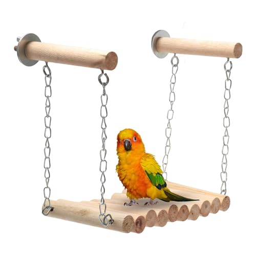 Papageienschaukel - Naturholz-Vogelstange, Spielständer, Sittich-Spielzeug für Käfig,Vogelspielzeug für kleine Vögel für Sittiche, Nymphensittiche Cenmoo von CENMOO