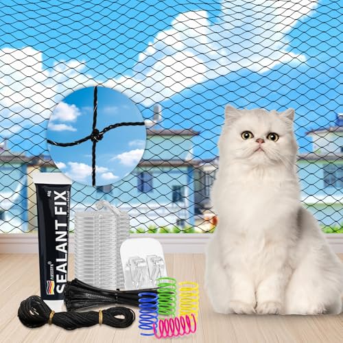 CENOVE Katzennetz für Balkon ohne Bohren inkl, Katzennetz Drahtverstärkt 8x3m, Biss-und reißfestes Balkonnetz für Katzen, UV-beständig katzenschutznetz mit Klebehaken und Silikonkleber CENOVE Katzennetz für Balkon ohne Bohren inkl, Katzennetz Drahtverstärkt 8x3m, Biss-und reißfestes Balkonnetz für Katzen, UV-beständig katzenschutznetz mit Klebehaken und Silikonkleber von CENOVE