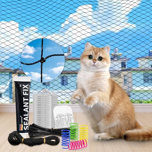 Katzennetz für Balkon ohne Bohren inkl, Katzenschutznetz Wetterfest mit Klebehaken und Silikonkleber, Katzennetz Drahtverstärkt, Einfach mit dem Katzennetz Balkon, Fenster & Terrasse sichern (3x6m) Katzennetz für Balkon ohne Bohren inkl, Katzenschutznetz Wetterfest mit Klebehaken und Silikonkleber, Katzennetz Drahtverstärkt, Einfach mit dem Katzennetz Balkon, Fenster & Terrasse sichern (3x6m) von CENOVE