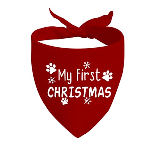 CENWA My First Christmas Hund Bandana, Rot, 70 cm x 34 cm, Polyester, Maschinenwaschbar, Weihnachten Hund Geschenk, Welpen Bandana von CENWA