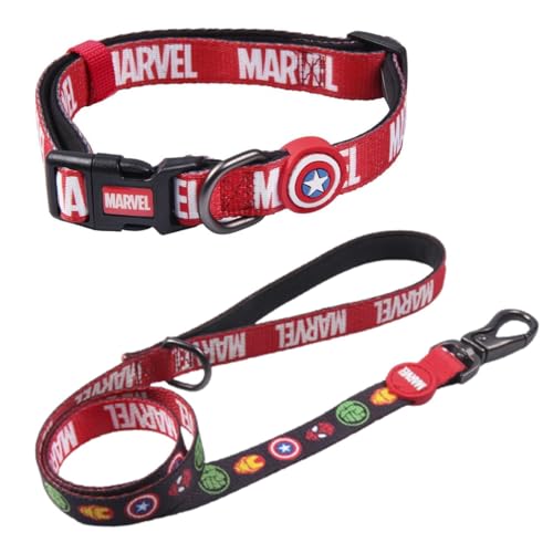 Marvel Premium Hundeleine und Halsband Set - Avengers Aufdruck - Größe S-M - Schnellverschluss (klick) - Design mit 3D-Details - Original Produkt in Spanien Designed von CERDÁ LIFE'S LITTLE MOMENTS