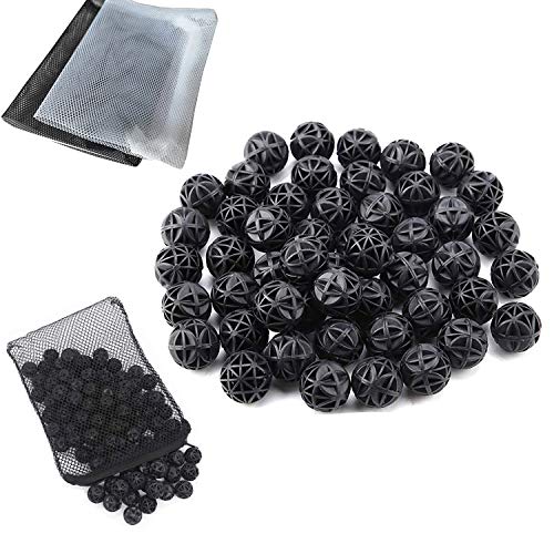 CESFONJER 35 Stücke Bio Filterbälle Filtermedium BalanceBalls Bio Poröse Filter Biochemische Ball | Durchmesser von 26 mm, reduziert Anzahl Wasserwechsel, 2 Stücke Aquarium Filtertüten 15x20CM von CESFONJER