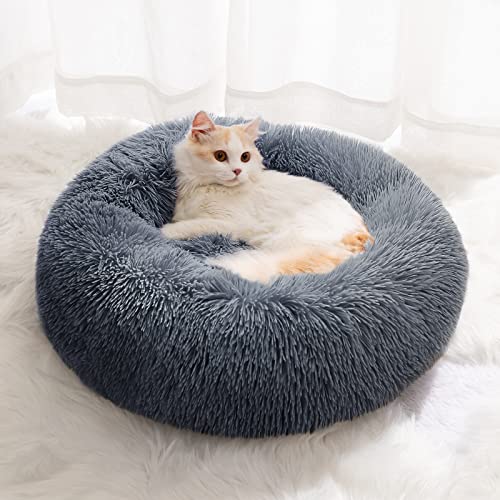 CEVICOLZE Kleines Katzenbett für Hauskatzen, selbstwärmendes Donut-Kittybett für kleine Katzen, hält warm, waschbares Haustierbett mit rutschfester Unterseite, 39 cm, Dunkelgrau von CEVICOLZE