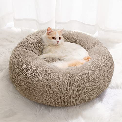CEVICOLZE Kleines Katzenbett für Wohnungskatzen, selbstwärmendes Donut-Kittybett für kleine Katzen, hält warm, waschbares Haustierbett mit rutschfester Unterseite, Khaki, 50,8 cm von CEVICOLZE