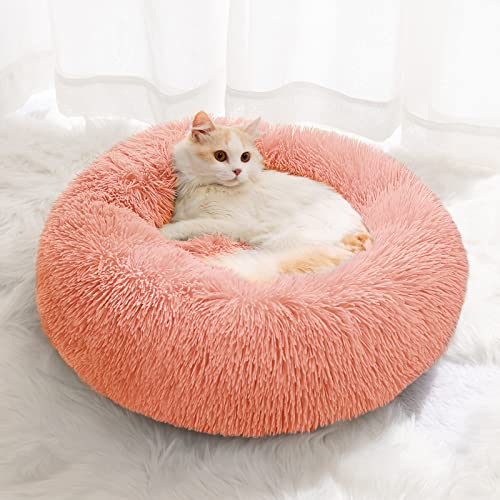 CEVICOLZE Kleines Katzenbett für Wohnungskatzen, selbstwärmendes Donut-Kittybett für kleine Katzen, hält warm, waschbares Haustierbett mit rutschfester Unterseite, Rosa, 50,8 cm von CEVICOLZE