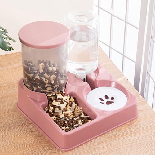 2-in-1 Automatischer Katzen-Futter- & Wasser-Station – kombinierte Schale für trockenen Futter & frisches Wasser, ideal für Kätzchen & kleine Hunde (Pink) von CEWIFO