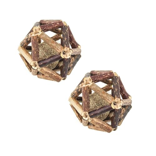 CEWIFO 2er-Set Katzenminze-Spielzeug – zahnreinigendes Knirschen-Kauen, Naturholz-Rollenball, interaktives Katzen-Spielzeug für Appetitsteigerung & Mundhygiene (Multicolor) von CEWIFO