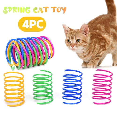 CEWIFO 4 Stück buntes Spiral-Katzenspielzeug-Set – interaktive Plastik-Spiralfedern, ideal f ür Jagdinstinkt & Bewegung, Neuheit 2025 (Multicolor) von CEWIFO