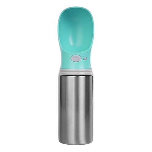 CEWIFO Hundetrinkflasche Hundewasserspender Reise 400ml – Auslaufsicherer Edelstahl-Spender für Unterwegs, Auto & Camping (Silber, 7.5x7.5x29.2cm) von CEWIFO