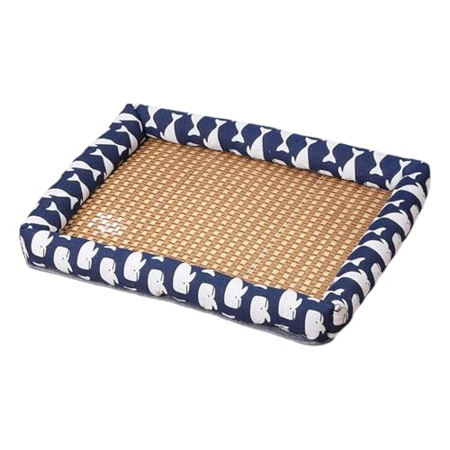 CEWIFO Naturrattan Haustierbettmatte – atmungsaktive Sommer-Kühlmatte gewebt, quadratisch mit Rand, waschbar für Hunde & Katzen (Dark Blue) von CEWIFO