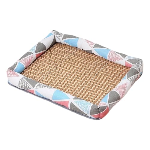 CEWIFO Naturrattan Haustierbettmatte – atmungsaktive Sommer-Kühlmatte gewebt, quadratisch mit Rand, waschbar für Hunde & Katzen (Red) von CEWIFO